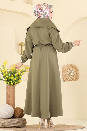 moda selvim الفستان أخضر عشبي 8008TEG847 - Thumbnail