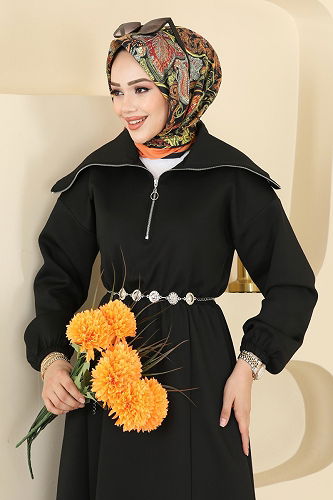 moda selvim الفستان أسود 8008TEG847 - Thumbnail