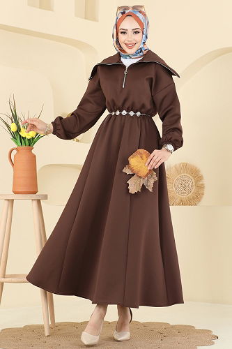 moda selvim Dress 8008TEG847 Brown - Thumbnail