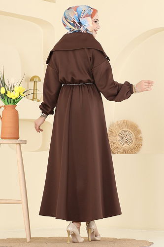 moda selvim الفستان بني 8008TEG847 - Thumbnail