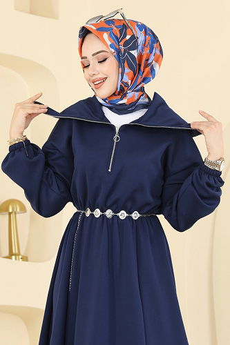 moda selvim الفستان كحلي 8008TEG847 - Thumbnail