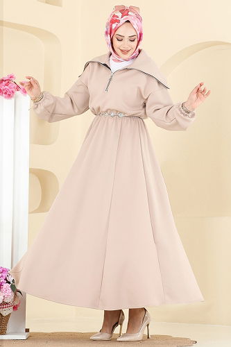 moda selvim Dress 8008TEG847 Stone - Thumbnail