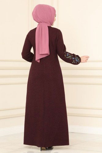 moda selvim Dress 8008UKB139 Dark Claret Red - Thumbnail