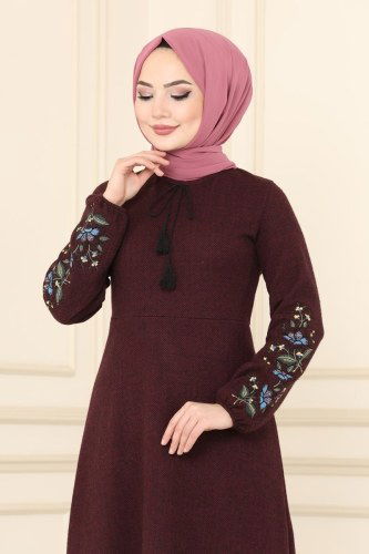 moda selvim Dress 8008UKB139 Dark Claret Red - Thumbnail