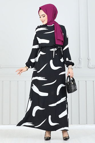 moda selvim الفستان أسود 800OZN1046 - Thumbnail