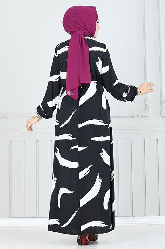 moda selvim الفستان أسود 800OZN1046 - Thumbnail