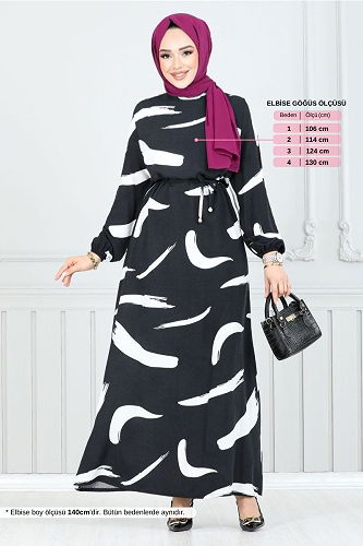 moda selvim الفستان أسود 800OZR1047-M - Thumbnail