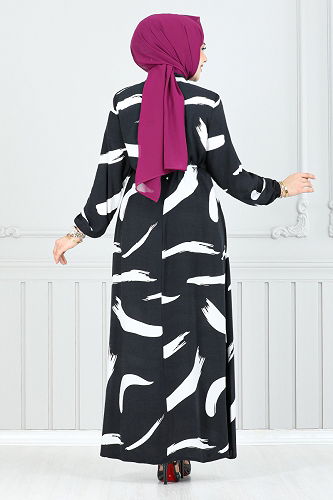 moda selvim الفستان أسود 800OZR1047-M - Thumbnail