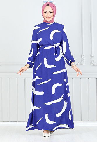 moda selvim Dress 800OZR1047-M Saxe - Thumbnail