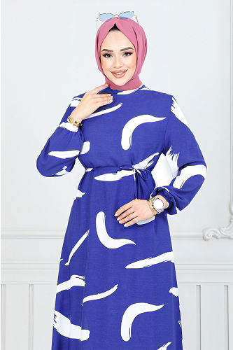 moda selvim Dress 800OZR1047-M Saxe - Thumbnail