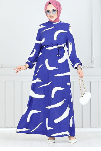 moda selvim الفستان نيلي 800OZR1047-M - Thumbnail