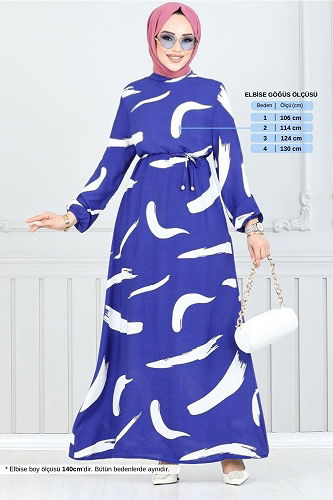 moda selvim الفستان نيلي 800OZR1047-M - Thumbnail