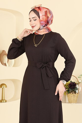 moda selvim Dress 800PM271 Brown - Thumbnail