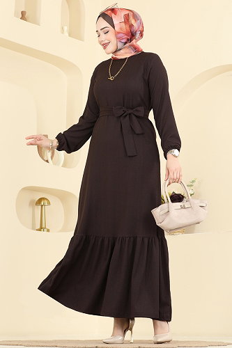moda selvim الفستان بني 800PM271 - Thumbnail