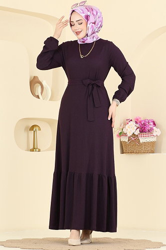 moda selvim Dress 800PM271 Damson - Thumbnail