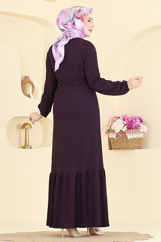 moda selvim Dress 800PM271 Damson - Thumbnail