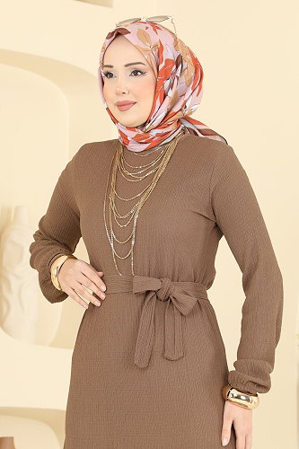 moda selvim الفستان بيج غامق 800PM271 - Thumbnail