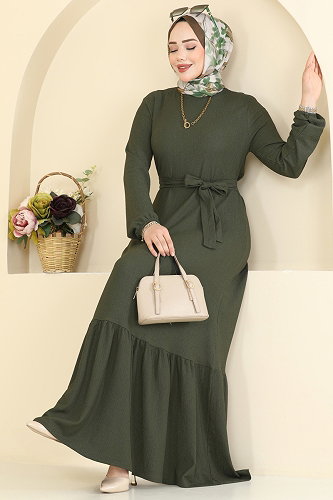 moda selvim الفستان اخضر عفني 800PM271 - Thumbnail