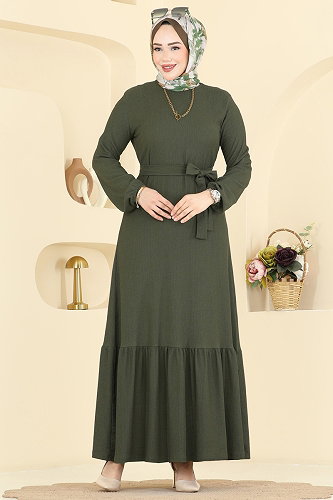 moda selvim الفستان اخضر عفني 800PM271 - Thumbnail