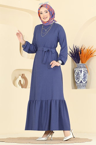 moda selvim Dress 800PM271 Light Indigo - Thumbnail