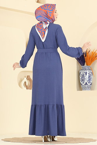 moda selvim Dress 800PM271 Light Indigo - Thumbnail
