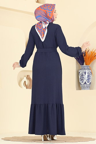 moda selvim الفستان كحلي فاتح 800PM271 - Thumbnail