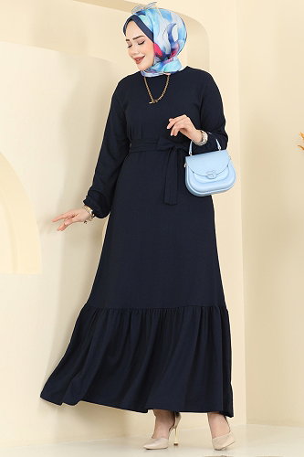 moda selvim Dress 800PM271 Navy Blue - Thumbnail