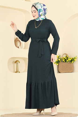 moda selvim Dress 800PM271 Petroleum - Thumbnail