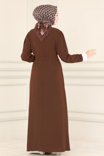 moda selvim Dress 800USL762 Brown - Thumbnail