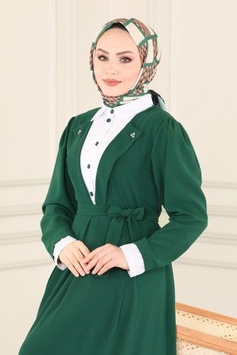 moda selvim Dress 800USL762 Emerald - Thumbnail