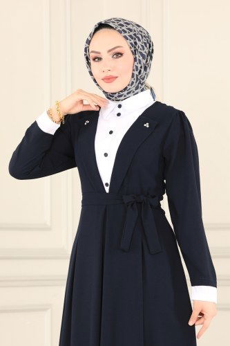 moda selvim Dress 800USL762 Navy Blue - Thumbnail