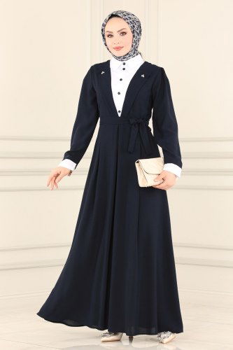 moda selvim 800USL762 كحلي فستان - Thumbnail