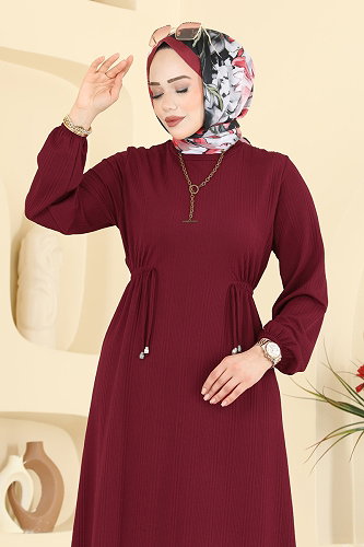 moda selvim Dress 8018UZ662 Burgundy - Thumbnail