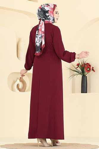 moda selvim Dress 8018UZ662 Burgundy - Thumbnail