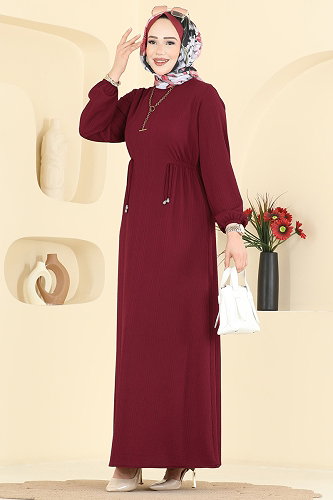 moda selvim الفستان خمري 8018UZ662 - Thumbnail