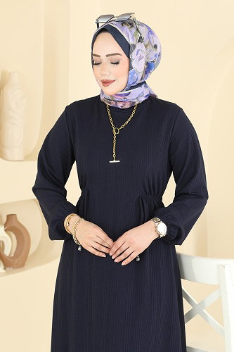 moda selvim Dress 8018UZ662 Navy Blue - Thumbnail