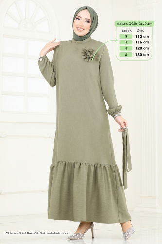 moda selvim Dress 801OZN1046 Almond Green - Thumbnail