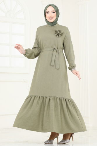 moda selvim Dress 801OZN1046 Almond Green - Thumbnail