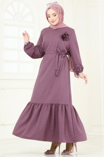 moda selvim Dress 801OZN1046 Dark Lilac - Thumbnail