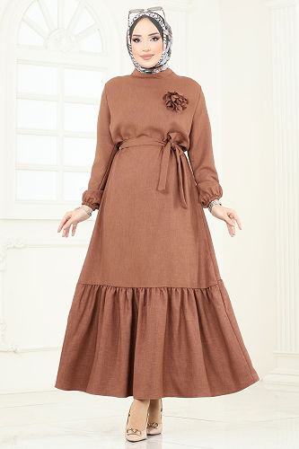 moda selvim Dress 801OZN1046 Light Brown - Thumbnail