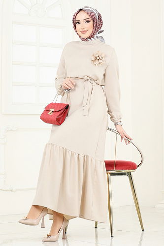 moda selvim الفستان بيج 801OZN1046 - Thumbnail