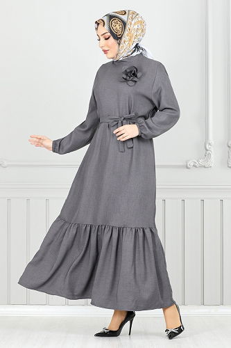 moda selvim Dress 801OZR1047-M Anthracite - Thumbnail