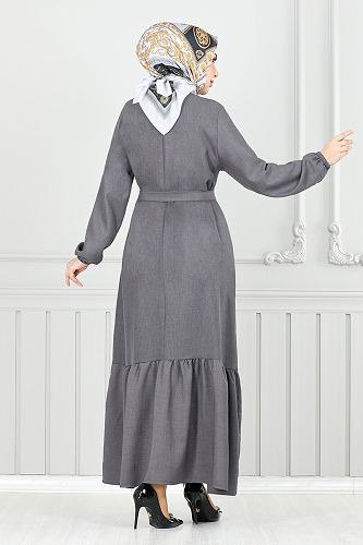 moda selvim Dress 801OZR1047-M Anthracite - Thumbnail