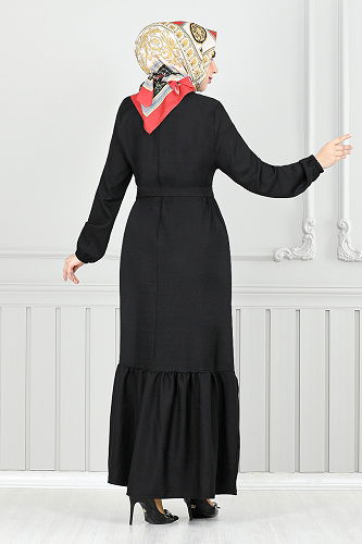 moda selvim الفستان أسود 801OZR1047-M - Thumbnail