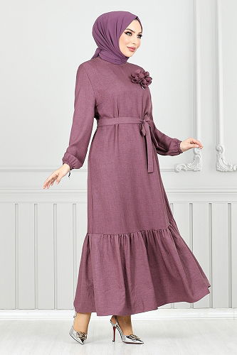 moda selvim Dress 801OZR1047-M Dark Lilac - Thumbnail