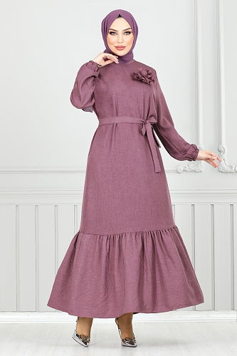 moda selvim الفستان ليلكي غامق 801OZR1047-M - Thumbnail