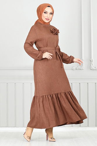 moda selvim Dress 801OZR1047-M Light Brown - Thumbnail