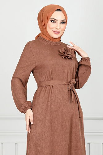 moda selvim Dress 801OZR1047-M Light Brown - Thumbnail