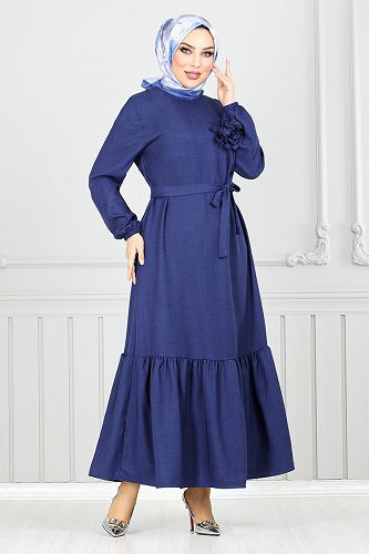 moda selvim Dress 801OZR1047-M Navy Blue - Thumbnail