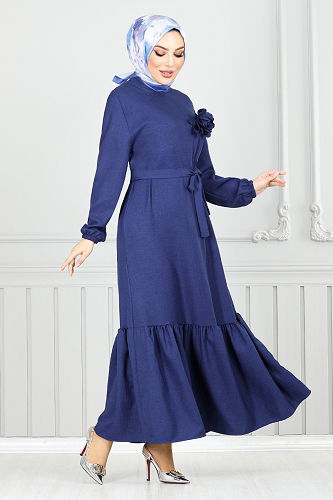 moda selvim Dress 801OZR1047-M Navy Blue - Thumbnail